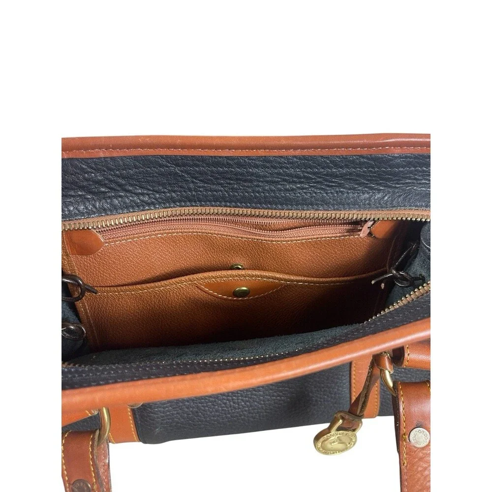 Dooney & Bourke AWL Navy Brown Pebbled Leather Top Handle Satchel Purse Bag 90s